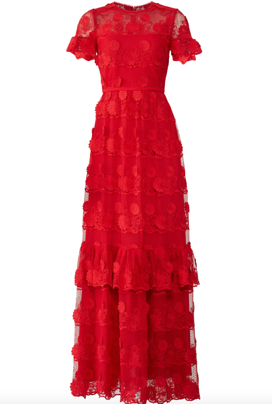 Ml monique lhuillier shop red floral lace gown